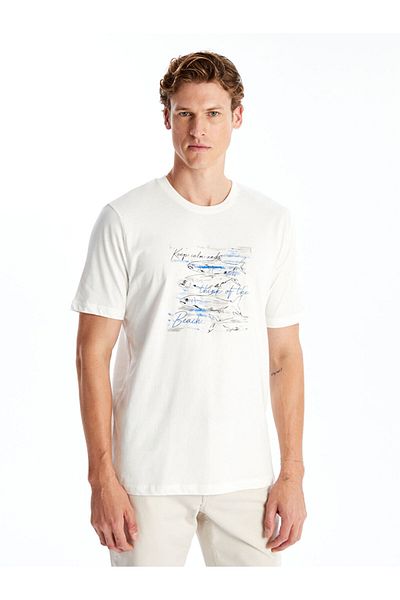 LC Waikiki Bedrucktes Herren-T-Shirt aus gekämmter Baumwolle – Rundhalsausschnitt, kurze Ärmel