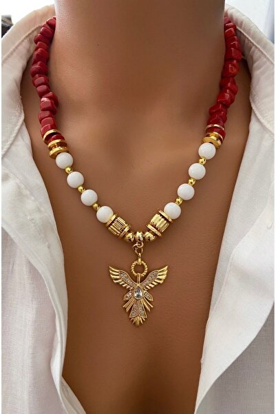 TARZ-I TAKI Handmade Bodrum Beads Red & Off White Zircon Stone Phoenix Gold P...