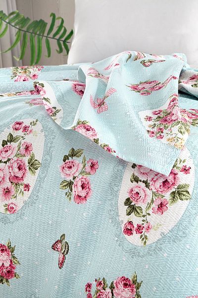 Evim 100% bumbac imprimat Aden Blue Pique Double - 200x230 Cm