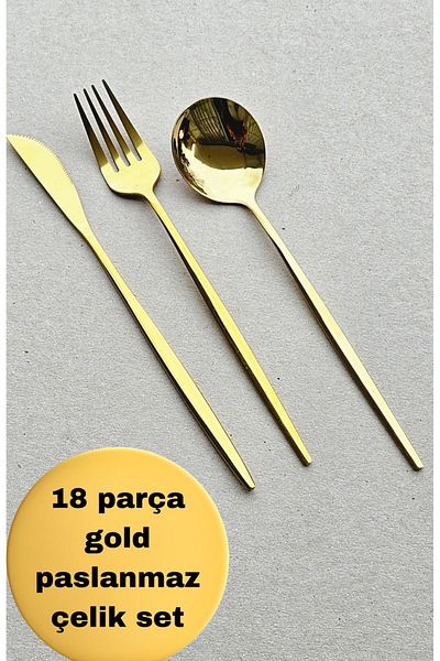 BRE HOME Cadiz Gold 18 Piece Round Form Cutlery Set |   Stainless Steel Stylish Design