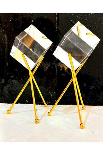 My msl Cam Küre Kare Kristal Ev Ve Işyeri Için Ayaklı Iki Adet Dekoratif Biblo.