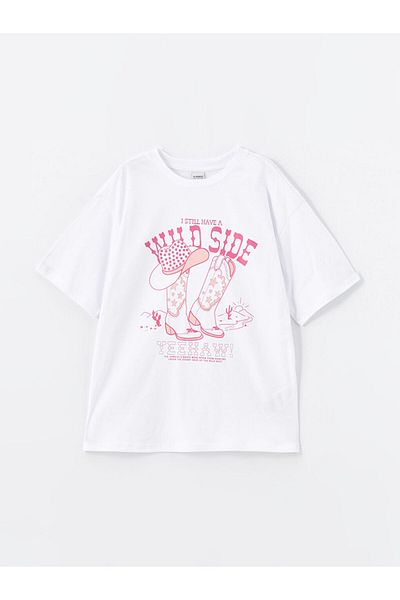 LC Waikiki Dziewczęcy T-shirt z okrągłym dekoltem