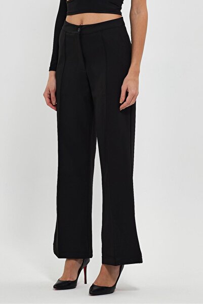 Ceylen Finike Kumaş Nervürlü Bol Paçalı Palazzo Pantolon