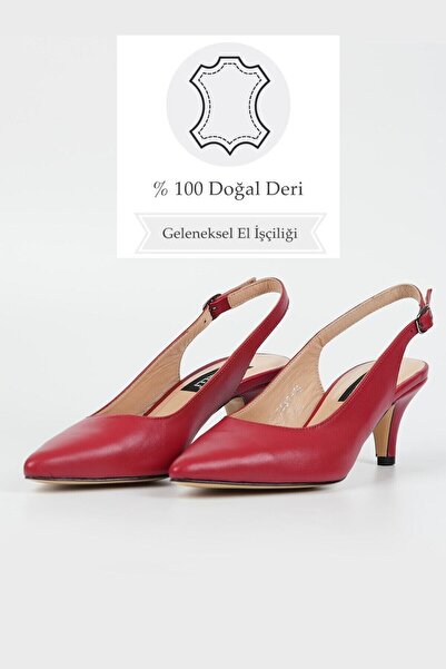 TUNAELLİ WOMEN'S RED GENUINE NATURAL LEATHER HEEL SHOES, NUMBER 35-40