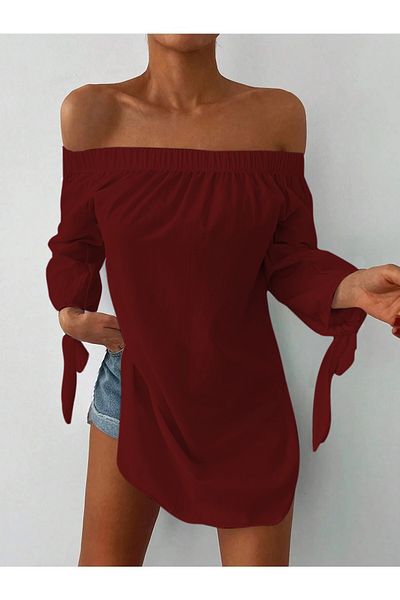 AQE FASHION Rochie roșie Claret cu mâneci cu guler Madonna pentru femei