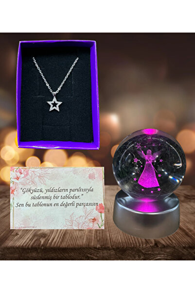 PİNK SHAKE Renk Değiştiren Led işıklı Cam Melek Küre Dolunay Lamba Kristal To...