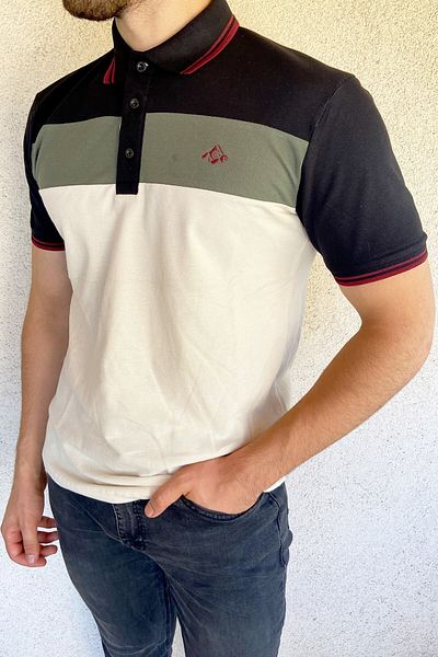 Mesh Company Ανδρικό μπλουζάκι πόλο με λαιμόκοψη, βαμβακερό μοντέλο, πολύχρωμο κοντό μανίκι
