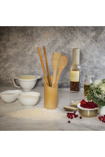 ECO KİTCHEN Standlı Bambu Kaşık Seti 4 Parça - Maşa - Kaşık - Spatula Bambu Y...