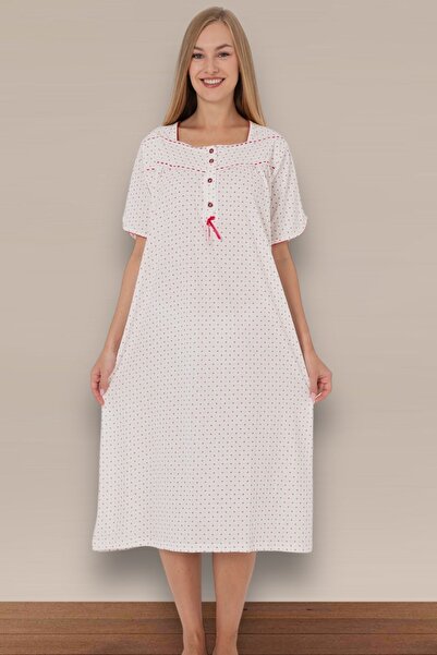 Nitesheys Kısa Kollu %100 Pamuk Penye Atınç Büyük Beden Anne Gecelik, Hastahane, Hamile ve Lohusa Geceliği