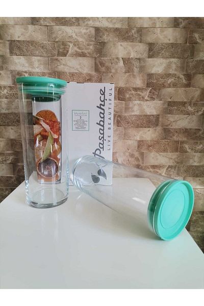 Paşabahçe Breakfast Club Vacuum Green Glass Storage Container with Lid Set of 2 (43756)