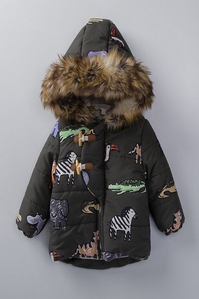 PODIUM GYM Baby Winter Coat with Cute Animals Figures, Fur Inner Lining, Fur Hood and Gilded Winter Coat