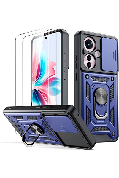 Rivor Oppo Reno 11F 5G Uyumlu Kılıf Kamera Sürgülü Standlı Yüzüklü Darbe Emic...