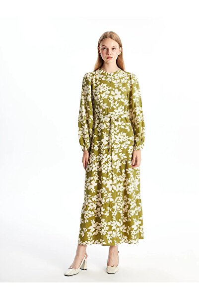 LC Waikiki LCW Modest - Rochie de damă cu mânecă lungă cu imprimeu cu decolteu