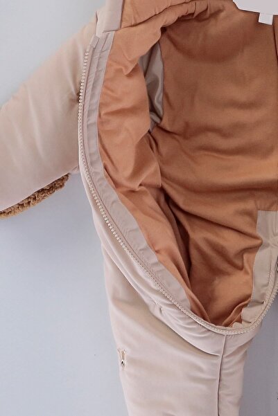 Genel Markalar Yeni Bebek Sevimli Ayı Figürlü Kışlık Kürklü Patik-Eldivenli Kapüşonlu Kozmonot-Astronot Tulum