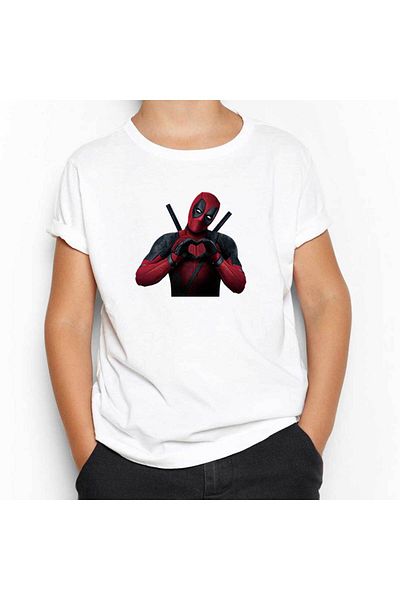 Z zepplin Children's White Deadpool Love T-Shirt