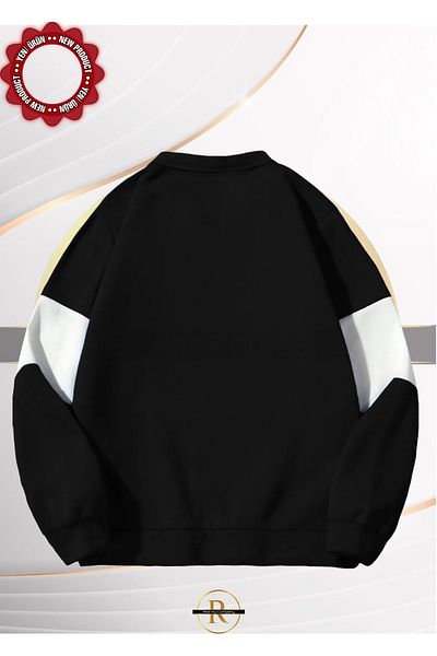Risil-Nu Company Hanorac oversize unisex cu dungi negre cu gât polo - cu jumătate de fermoar
