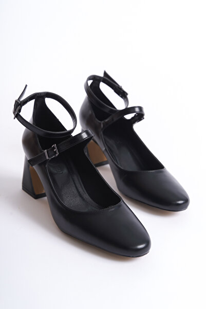 UĞURÖKÇE Pantofi de damă cu toc mediu din piele neagră