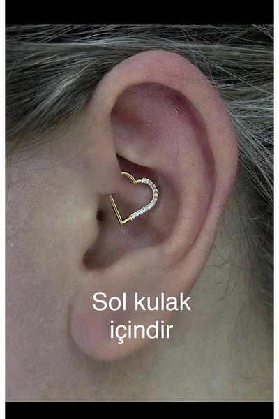Arescollection TITANIUM ZIRCON STONE HEARTED DAITH HELIX COMPATIBLE HINGED PİERCİNG