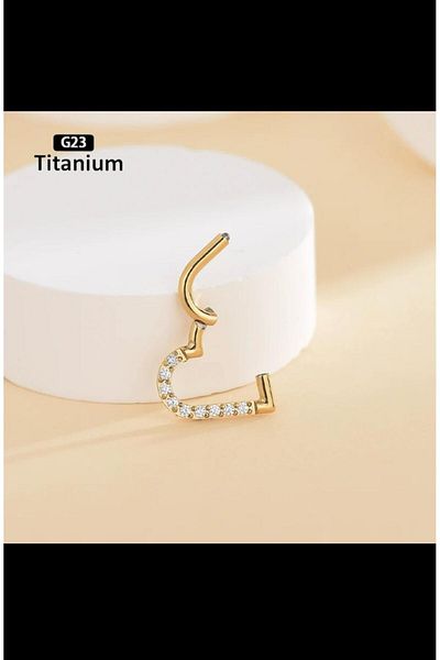 Arescollection TITANIUM ZIRCON STONE HEARTED DAITH HELIX COMPATIBLE HINGED PİERCİNG