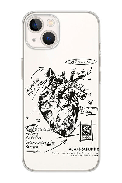shoptocase Iphone 15 Uyumlu Anatomik Kalp Desenli Şeffaf Telefon Kılıfı