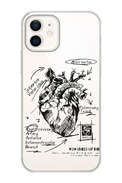 shoptocase Iphone 12 ve 12Pro Uyumlu Anatomik Kalp Desenli Şeffaf Telefon Kılıfı