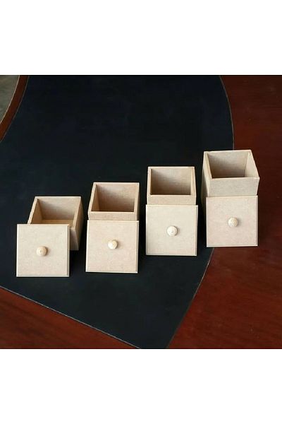 Altınyapı Hobi Market Raw Mdf Covered Four Flat Spice Bowl Set