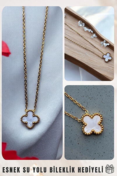 Welo Design Van Cleef Beyaz Sedef Taşlı Çelik Kolye