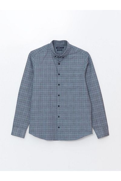 LC Waikiki Ανδρικό πουκάμισο Lcwaıkı Classic Blue Regular Fit μακρυμάνικο καρό Gabardine