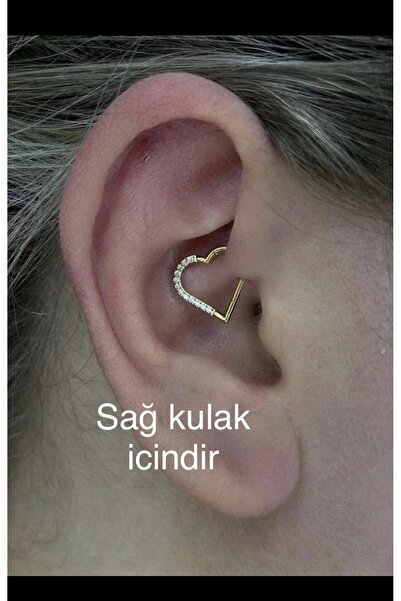 Arescollection TİTANİUM ZİRKON TAŞLI KALPLİ DAİTH HELİX UYUMLU MENTEŞELİ PİERCİNG
