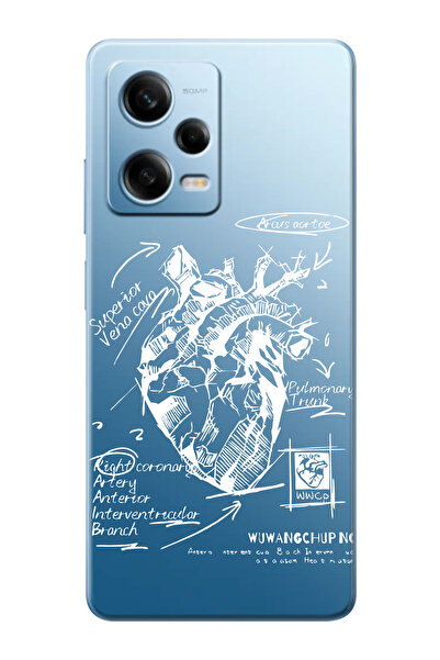 shoptocase Redmi Note 12 Pro 5G Uyumlu Anatomik Kalp Desenli Şeffaf Telefon K...