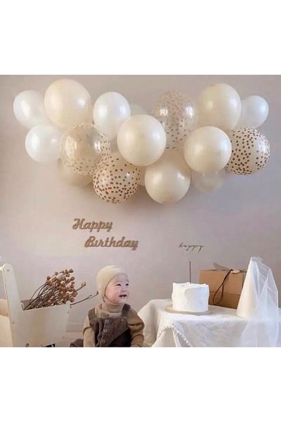 Deniz Party Store Sea Sand White Rose Gold Transparent Confetti Mini Chain Balloon Set
