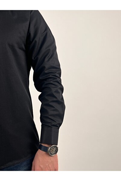 Mad&Calf Men's Slim Fit Cut Buttoned Collar Long Sleeve Gabardine Shirt