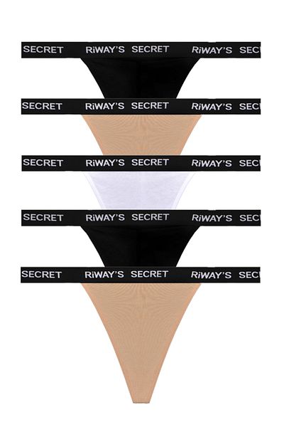 riways secret Cotton Waist Band Rubber String Thong 5 Pack