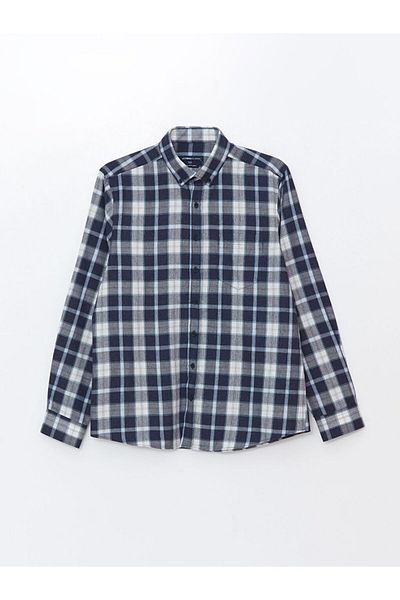 LC Waikiki Ανδρικό πουκάμισο Lcwaıkı Classic Indigo - Μακρυμάνικο, Καρό σχέδιο, Υλικό Gabardine