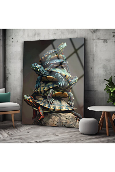 BV DEKOR Μοντέρνα γυάλινη ζωγραφική με χελώνες, διακόσμηση τοίχου σαλονιού, ε...