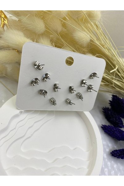 Arescollection surgical steel 6 pairs silver color 3 size ball earrings set