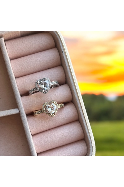 My Home Carpet Princess Heart Silver White Stone Women's Ring Adjustable Serious Relationship Ring