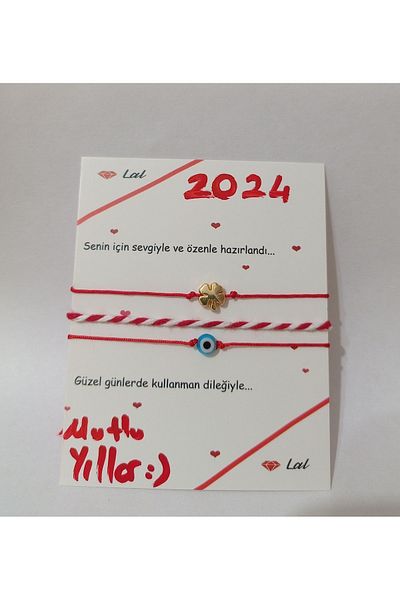 Lal New Year's Gift Clover And Blue Evil Eye Bead Macrame Braid Red White Thread