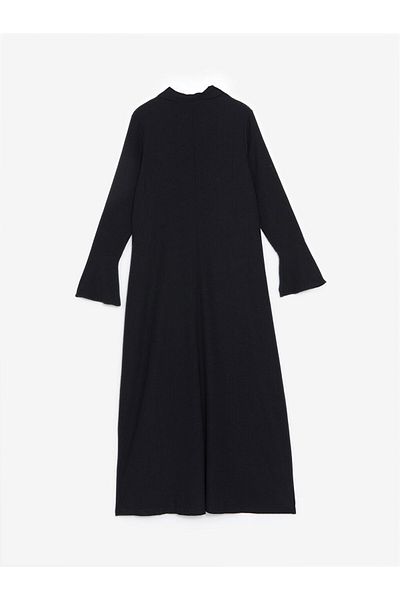 LC Waikiki LCW Modest Schwarzes Raschel-Damenkleid mit Hemdkragen