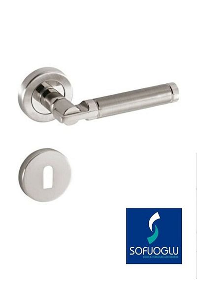 Sofuoğlu Aluminum Stainless Wallflower Room Door Handle with Round Rosette / Nickel-satin