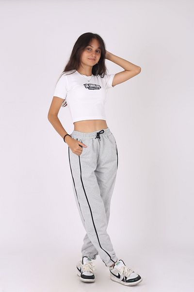 armicem Crop T-Shirt and Tracksuit with Piping - Top and Bottom Set