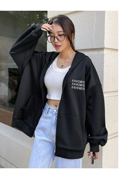 NOFLEN Unisex Favorite Printed Oversize Cotton Sweatshirt Cardigan