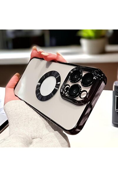 mooodcase İphone 14 Pro Max Logo Detaylı Lens Korumalı Renkli Çerçeve Detaylı Şeffaf Silikon Kılıf Mchzr