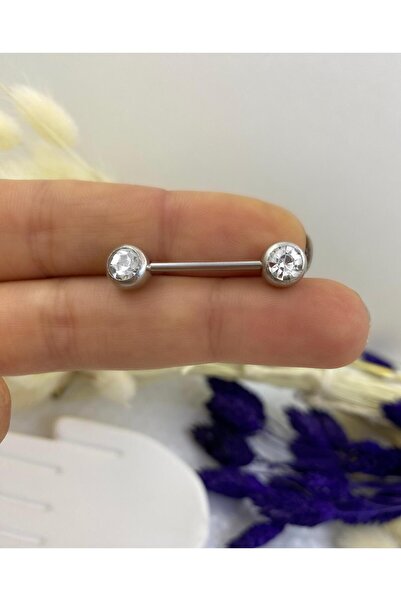 Arescollection cerrahi çelik zirkon taşlı nipple meme ucu piercingi