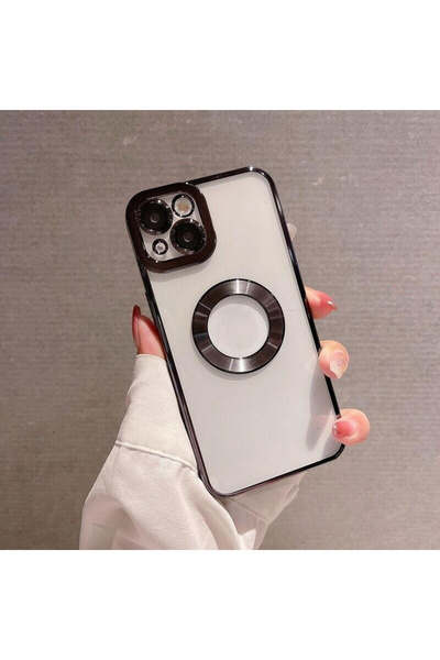 mooodcase Iphone 14 Logo Detaylı Lens Korumalı Renkli Çerçeve Detaylı Şeffaf Silikon Kılıf Mchzr