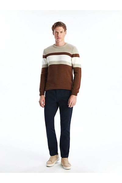 LC Waikiki Men's Knitwear Sweater - Crew Neck, Long Sleeve, Color Block