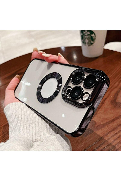 mooodcase Iphone 14 Pro Logo Detaylı Lens Korumalı Renkli Çerçeve Detaylı Şeffaf Silikon Kılıf Mchzr