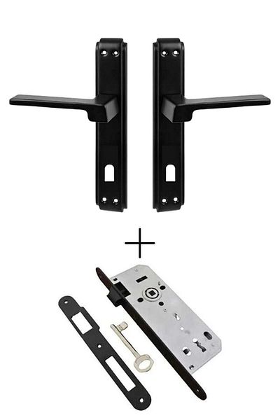Sofuoğlu Anka Mirrored (ROOM) Door Handle Matte Black / Black Door Lock 40mm / Set