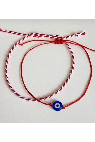 Lal Red Rope Bracelet with 10 Evil Eye Beads and Martenish Set