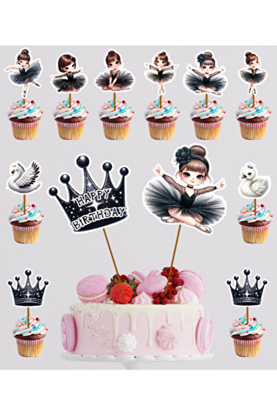 Hiras Dizayn 12 قطعة من كعكة راقصة الباليه السوداء للفتيات الصغيرات - زينة وك...